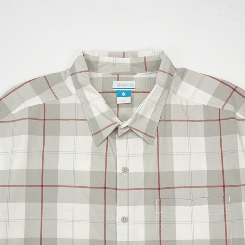 COLUMBIA Button Front Casual Shirt Short Sleeve Grey Plaid Mens 2XL - Picture 3 of 7