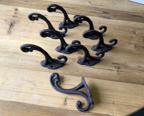 8 Cast Iron Rustic Victorian Style Coat Hooks Hook Rack Hall Tree Vintage  Look