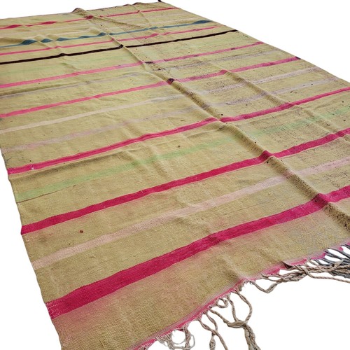 Handmade Moroccan Rug Light Brown Off White Fringe Striped Carpet Vintage - Picture 7 of 24