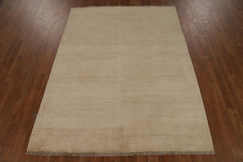 Trendy Gabbeh Solid Beige Wool Modern Accent Rug Contemporary Rug 5x6 ft - Picture 3 of 18