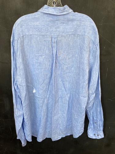 Report Collection 100% LINEN Shirt Mens XXL Solid Blue Long Sleeves - Picture 10 of 10