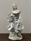Vintage Lefton Lady Hand Painted Pink Floral Dress Basket of Flowers