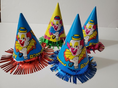 Vintage Party Hats 4 Paper Cones Clown 