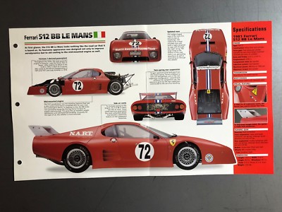 1981 Ferrari 512 BB Le Mans Race Car Poster, Spec Sheet, Folder