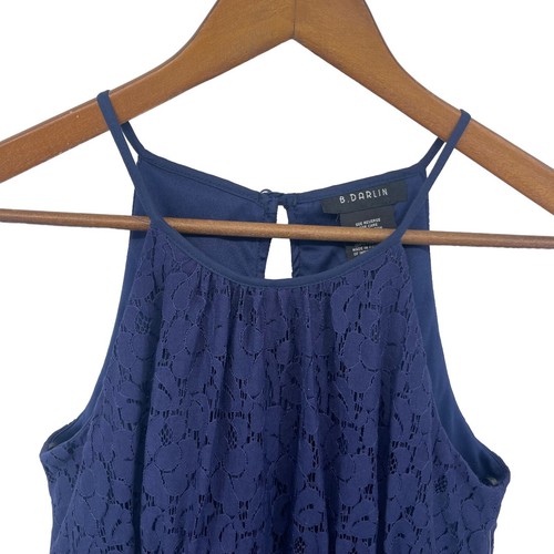 B Darlin Dress Juniors size 9-10 Navy Lace Halter Fit Flare Keyhole Knee Length - Picture 3 of 9
