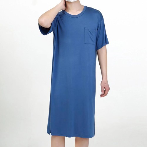 Chest Pocket Bathrobe Mens Solid Color Design Summer Autumn Pajamas - Picture 8 of 25