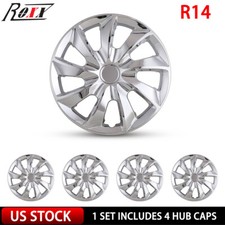 14 Set Of 4 Chrome Snap On Wheel Hub Caps Trim Rings Fit R14 Tire Steel Rim 14 Set Of 4 Chrome Snap On Wheel Hub Caps Trim Rings Fit R14 Tire Steel Rim
