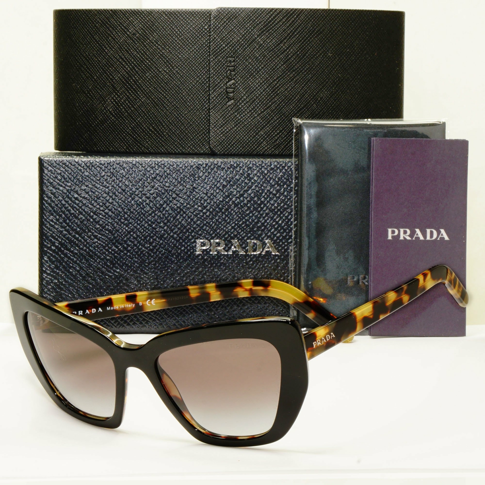 Prada Black Tortoise Brown Square Womens Sunglasses PR08VS SPR 08V NAI-0A7