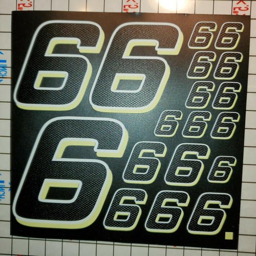 Matte Black-w/Gloss Carbon Fiber yellow/white #6's Racing Vinyl Decal Sheet Rc - Picture 3 of 11