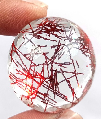 80-90 CT Oval Cut Red Rutilated Quartz Certified Transparent Loose Gems 25ND - Picture 5 of 8
