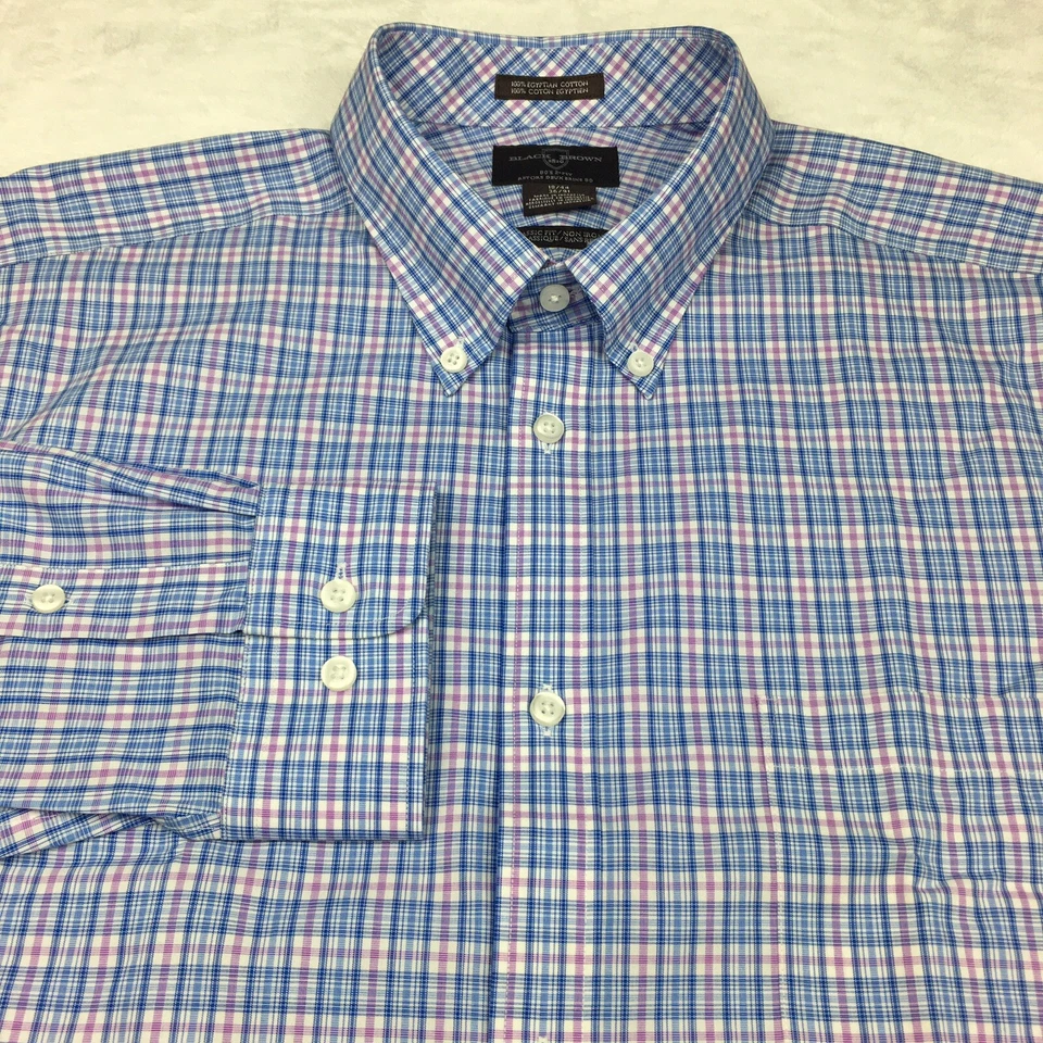 BLACK BROWN Dress Shirt Mens 18-36 Blue/Mauve Plaid Egyptian Cotton NWT! - Image 3 of 4
