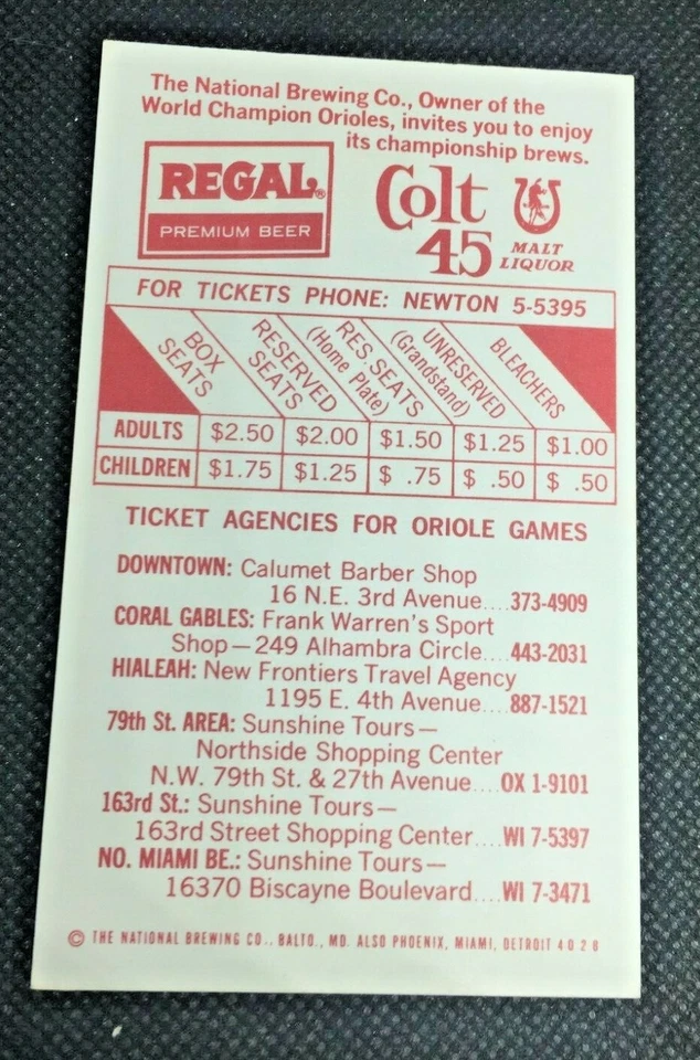 1970 Baltimore Orioles Baseball Spring Schedule Colt 45 Malt Liquor    - Image 2 of 2