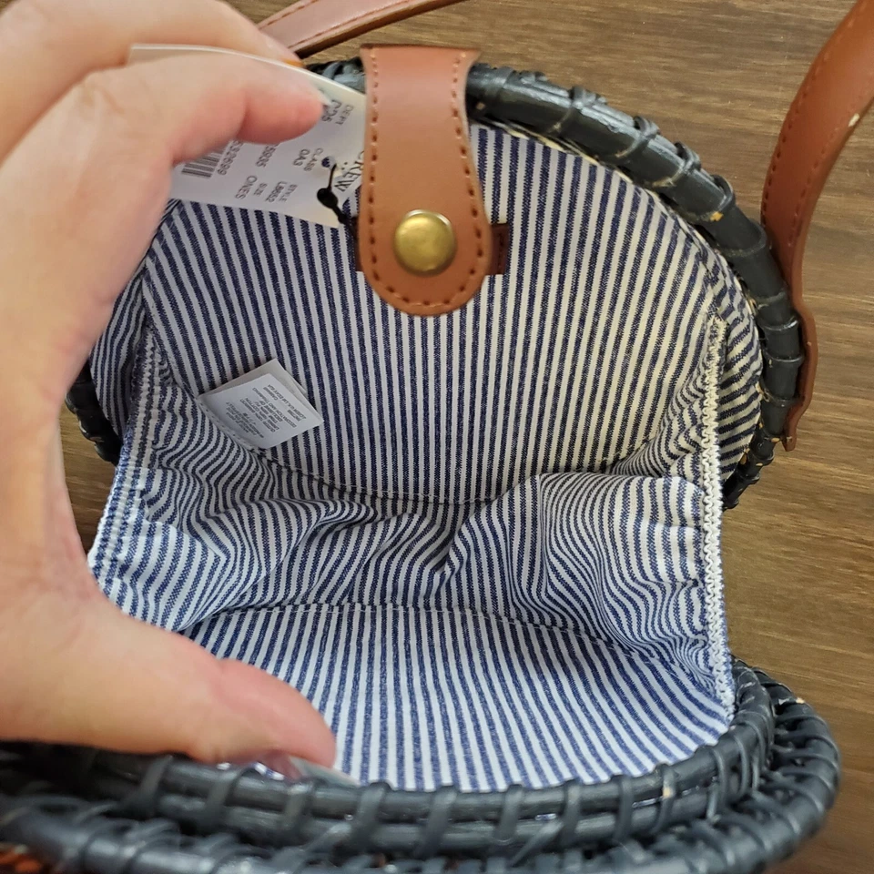 NUEVO CON ETIQUETAS J Crew Azul Mimbre Paja Circular Floral Cartera Bolso con Correa Foto 4 de 4