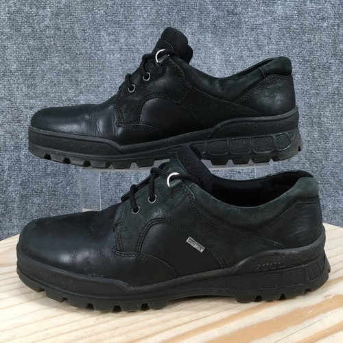 Ecco Track Shoes Mens 46 Casual Oxford Comfort Black Leather Lace Up Low Top - Picture 2 of 16