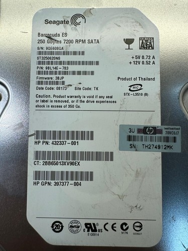 HP 432337-001 ST3250620NS 9BL14E-783 250GB 7.2K RPM 8MB CACHE 3 Gb/s SATA3.5"HDD - Picture 3 of 7