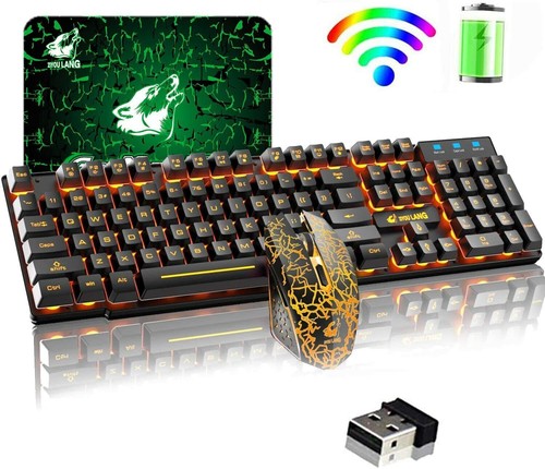 T3 Wireless Keyboard Mouse Combo, Rainbow Backlit 2.4G Rechargeable Mechanical - Picture 9 of 9