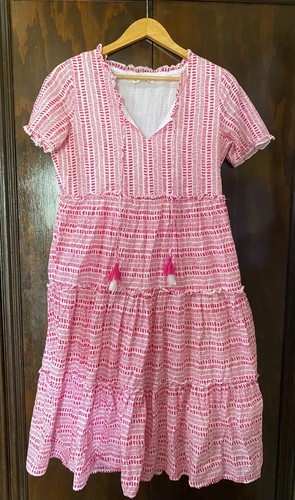 NONI B PINK/WHITE BOHEME TIERED COTTON LINED DRESS SZ 8 GC