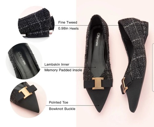 C.Paravano Embellished Bowknot Tweed Flats Black 37.5 size (7 US) - Picture 3 of 7