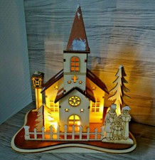 Holz Leuchtdekoration-Kirche beleucht.-Winterszene-Innen/Tisch Deko-Dekoration*
