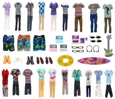 NIMETO Kleidung Zubehör Set für Barbie Ken Puppe Konvolut Hose Shirt Badehose Schuhe