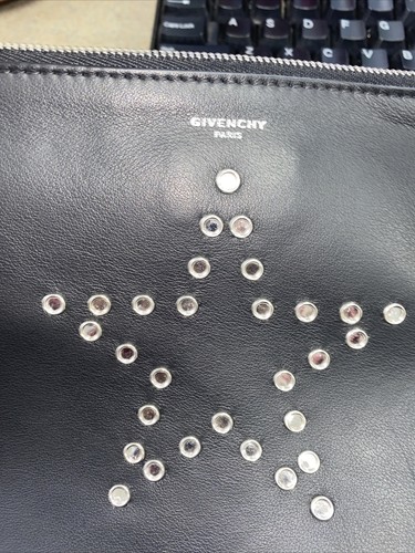 Givenchy Star Studded Black Leather Clutch/ Pouch - Picture 2 of 10