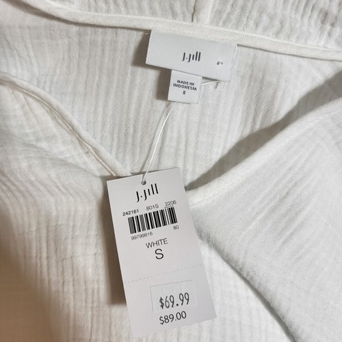 NWT J Jill Hooded Top PulloverWhite Cotton Gauze Tunic Hoodie Sz S Beach Coastal - Picture 6 of 13