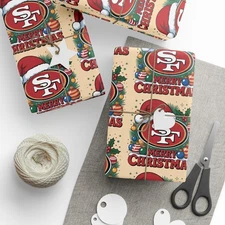 San Francisco Football Merry Christmas Sports Gift Wrap, Holiday Present 49ers