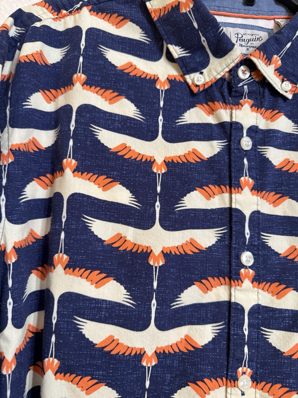 Penguin Button Down Crane Pattern Retro 70’s Shor… - image 4