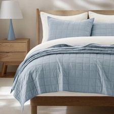 100 Cotton Box Stitch Quilt Bedding Set King Size 3 Pieces, Garment-Washed L...
