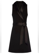 Adrianna Papell Black Solid Sleeveless V-Neck Wrap A-Line Dress Belted Size 4