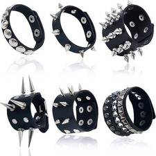 Punk Studded Bracelet Goth Bracelet Leather Rivets Spike Bracelets Cuff Adjustab