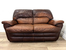 SOFA 2 Seater Vintage Brown Leather Pad Arm Removable Back Cushion FREE DELIVERY