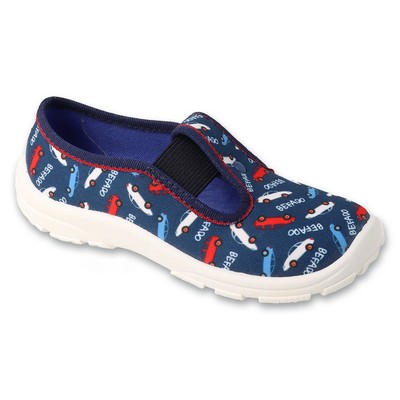 Befado Children's slippers with elastic bands, navy blue, with car designs