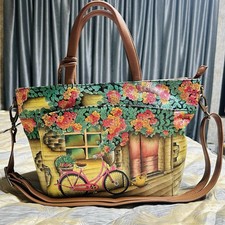 Anuschka  "VINTAGE BIKE" LARGE ORGANIZER  HAND PAINTED TOTE 14.5"x10"x4.5" NWOT