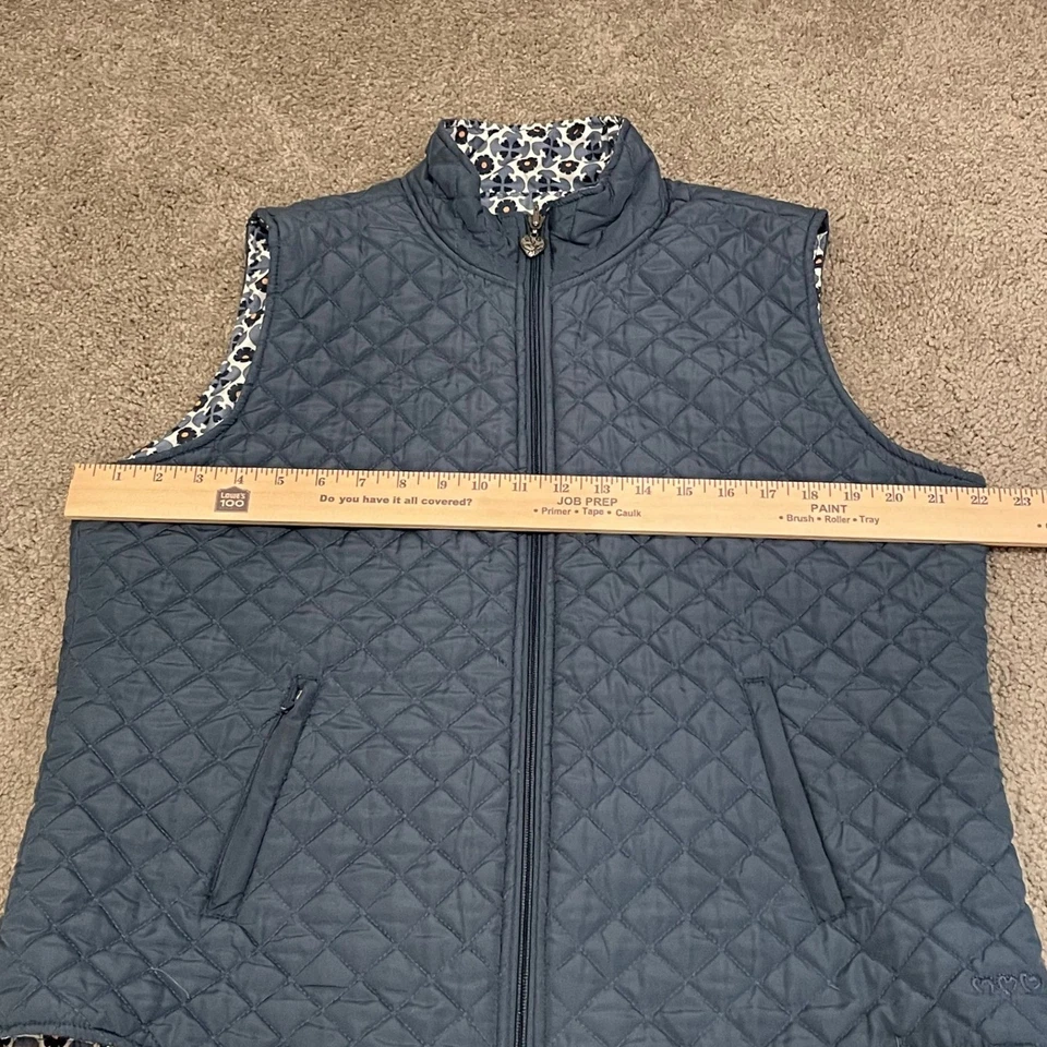 Chaleco acolchado reversible Three Hearts para mujer azul estampado geométrico sin mangas Foto 3 de 4