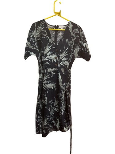 Warehouse, Warehouse Floral Print Midi Dress V-Neck Black Elegant - Size 14