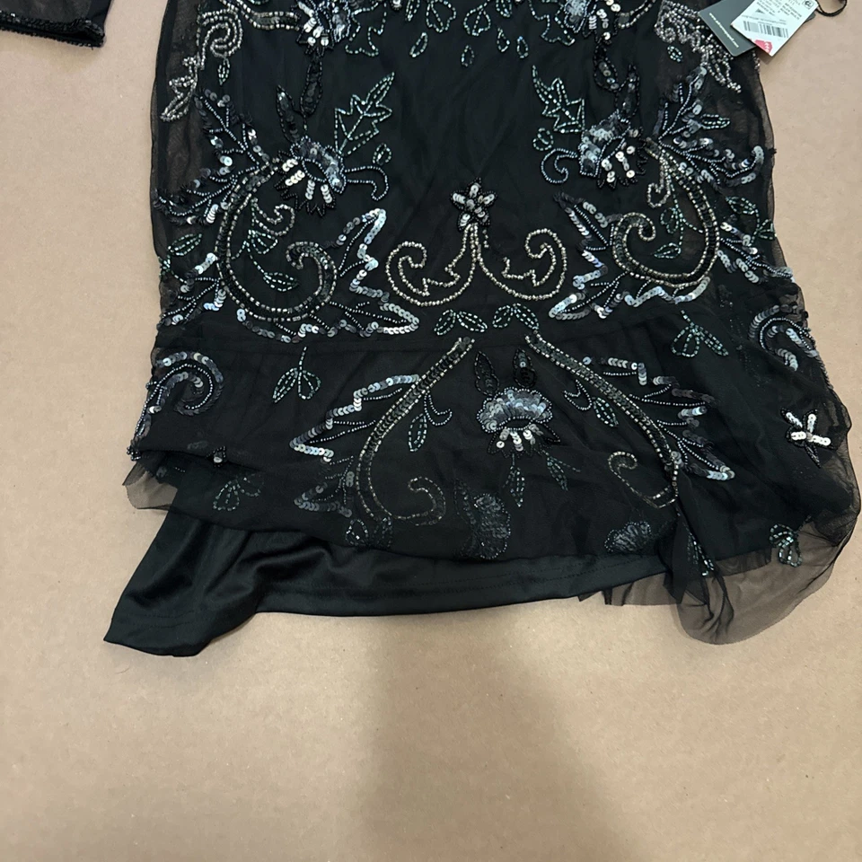 ADRIANNA PAPELL BEADED MIDI DRESS/BLACK MULTI SIZE 2 Long Sleeves Beaded - Image 4 of 4