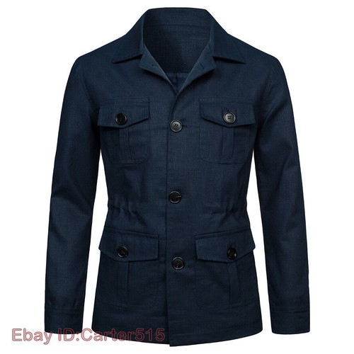 Chaqueta Safari Chaqueta de Lino Británica Retro Ajuste Gentry Para Hombre Chaqueta Abrigos de Viaje 5XL - Imagen 7 de 28