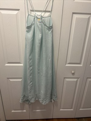 C&C California Soft Green Tropical Linen Blend Sundress With Straps Size-L