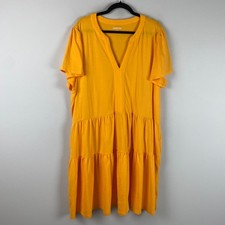 Lands End Cotton Jersey Tiered Mini Dress Size 1X Yellow Short Sleeve Pockets