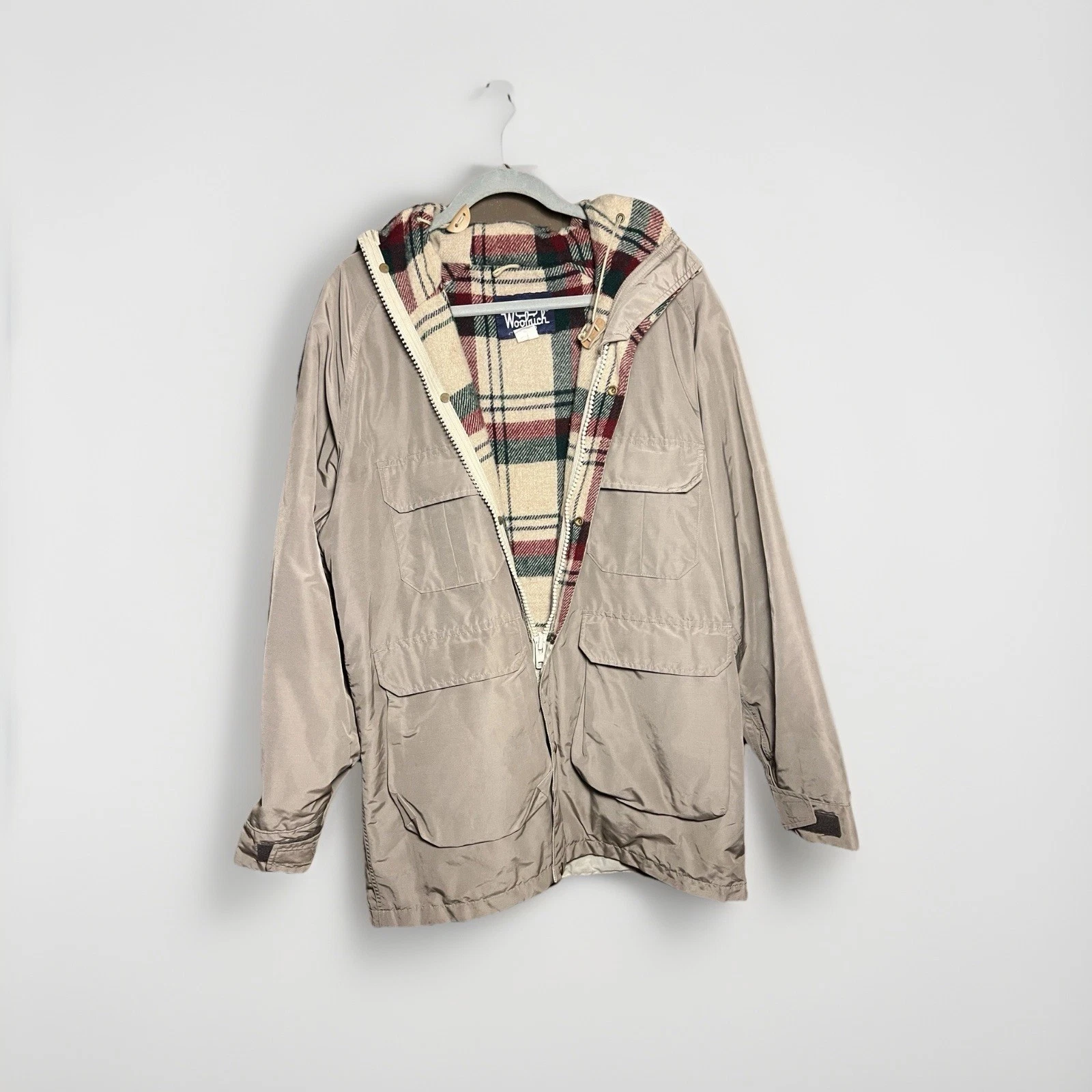 Vintage 80s WoolRich Quilt-lined Jacket In Warm Grey- Unisex Large