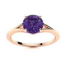 925 Silver Amethyst Gemstone Mother Solitaire Womens Gift February Ring