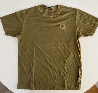 Stone Island Patch Men Khaki Green S Cotton Jersey Garment Dyed Fissato Tee