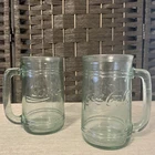 Set of 2 Coca Cola Green Glass Beer Mugs Coke Embossed Logo Vintage Style Steins