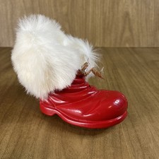 Vintage Plastic Faux Fur Santa Boot Christmas...