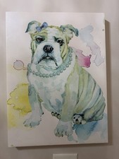 Contemporary Watercolor Bulldog Dog Painting on Canvas, Unframed Art Portrait