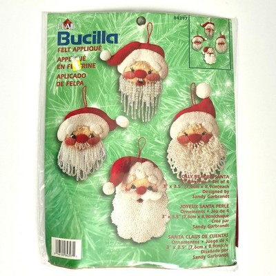 Bucilla Jolly Beaded Santa Felt Applique Kit 84397 Christmas Ornament Set of 4