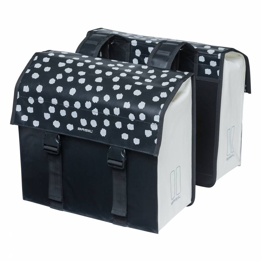 Sacoche vélo arrière double Basil Urban Load étanche 53L noire et blanche réfléchissante
