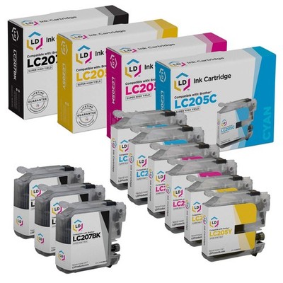 LD 9 Pack LC207 and LC205 Comp Super HY Black & Color Ink Cartridge Set Brother