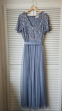 Maya Deluxe Women's Blue Dress UK Size 16, Party, Bridesmaid, Wedding, Sequins 